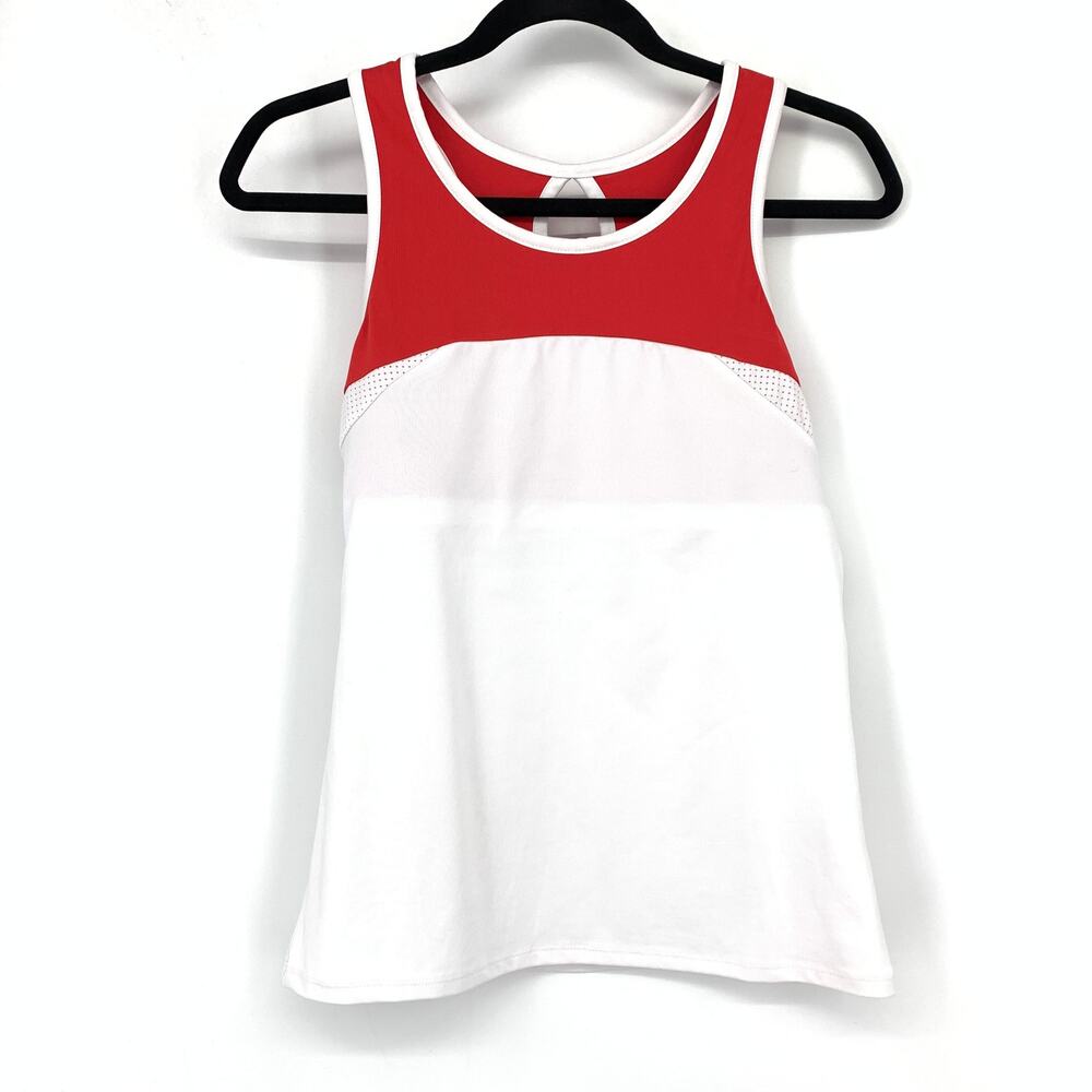 SSI Racerback Activewear Tank Top Womens Sz Medium Red White Built In Shelf Bra